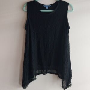 Simply Vera Vera Wang Black Mesh Lace Sleeveless Asymmetrical Lined Tunic Tank